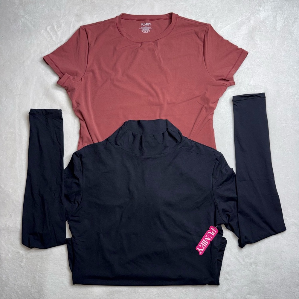 Pumiey Black & Pastel Burgundy BodySuit Top Blouse Women’s Size XL Lot Of 2